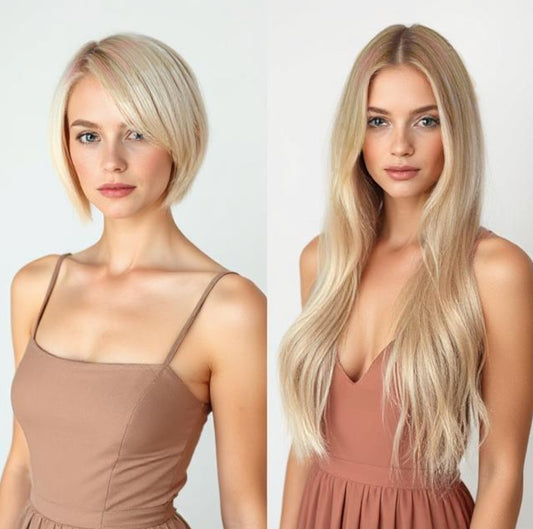 Warm dark blonde roots to cool blonde highight balayage hair extensions