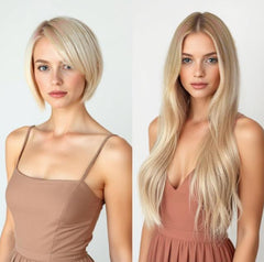 Warm dark blonde roots to cool blonde highight balayage hair extensions