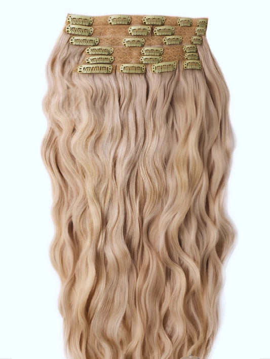 CARAMEL DARK BLONDE WAVY CLIP IN HAIR EXTENSIONS