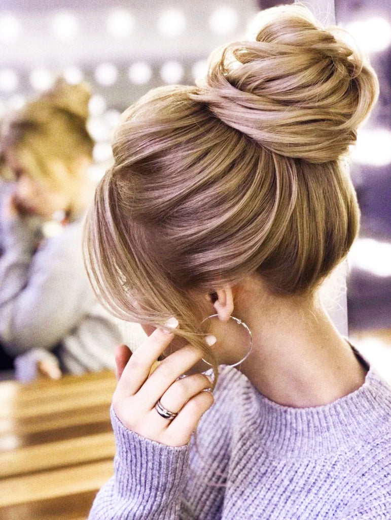100% dark ash blonde highlight human hair scrunchie bun