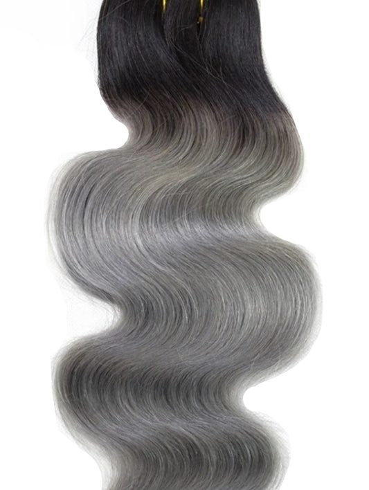 BLACK TO GREY ROOT STRETCH BALAYAGE CLIP IN HAIR EXTENSIONS
