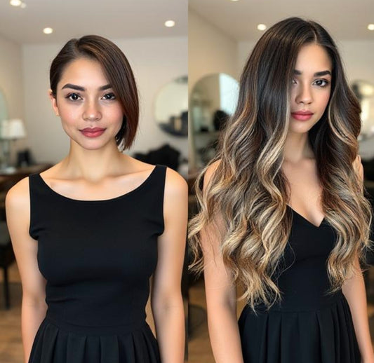 #1B/16/6 DARK BROWN TO DARK BLONDE BALAYAGE TAPE HAIR EXTENSIONS