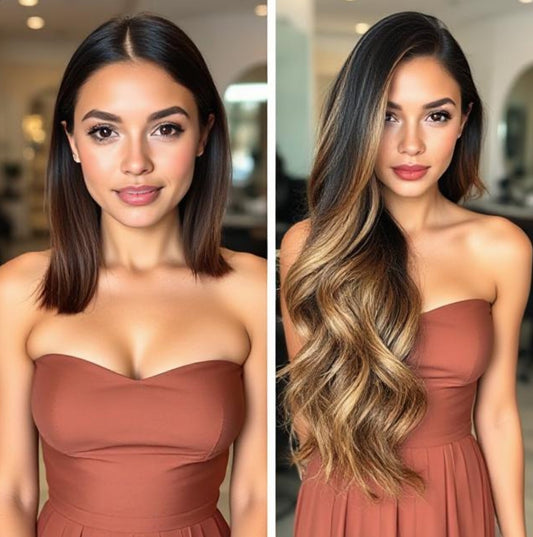 #1B/4/22 "GLAMAZON" BROWN & CARAMEL BALAYAGE TAPE HAIR EXTENSIONS