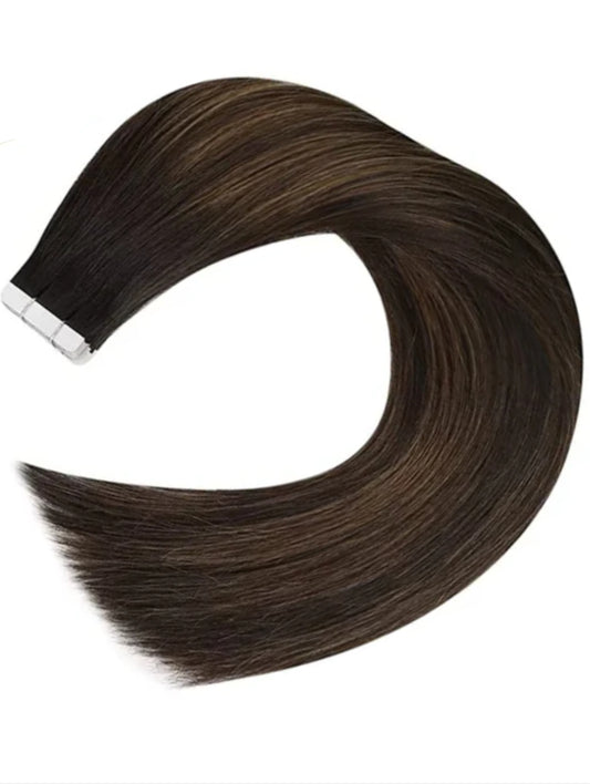 #1B/6 "MIDNIGHT" BLACK TO BROWN BALAYAGE TAPE HAIR EXTENSIONS.
