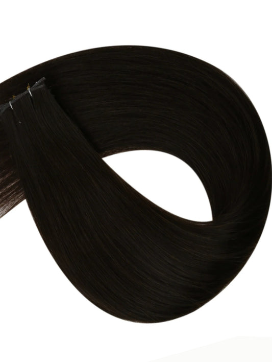 ebony jet black weft remy human hair extensions