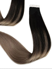 black to light ash brown highlight balayage hair extensions