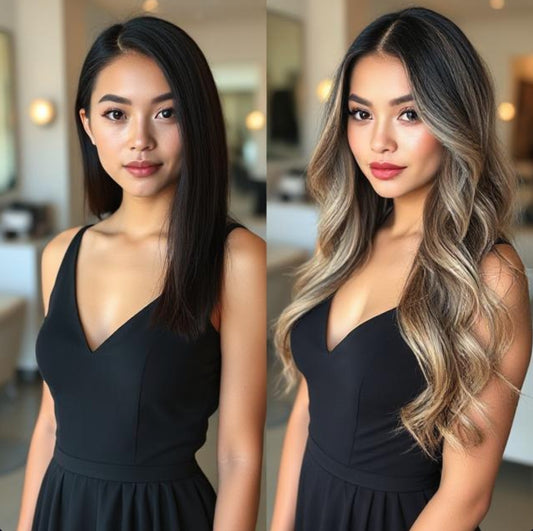 #1/10/18 "CIARRA" BLACK HIGHLIGHT BALAYAGE TAPE HAIR EXTENSIONS