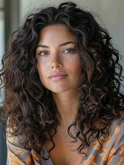 Curly Brown Highlight - Full Volume Human Hair Topper - 18" - 3.5x5.5