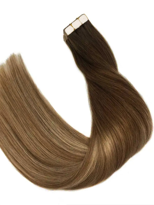 Brown highlight balayage remy 
hair extensions