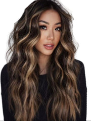 Russian black roots ash brown and blonde balayage wefts