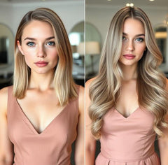 #2/18/613 " DARK BROWN BLONDE HIGHLIGHT BALAYAGE TAPE HAIR EXTENSIONS