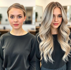 #2/22/8 "BEIGE BEAUTY" DARK BROWN TO WARM BLONDE BALAYAGE TAPE HAIR EXTENSIONS
