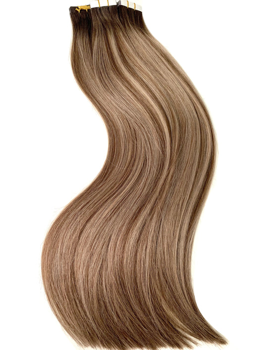 #2/24/10 "TOFFEE MOCHA" CARAMEL BALAYAGE TAPE HAIR EXTENSIONS