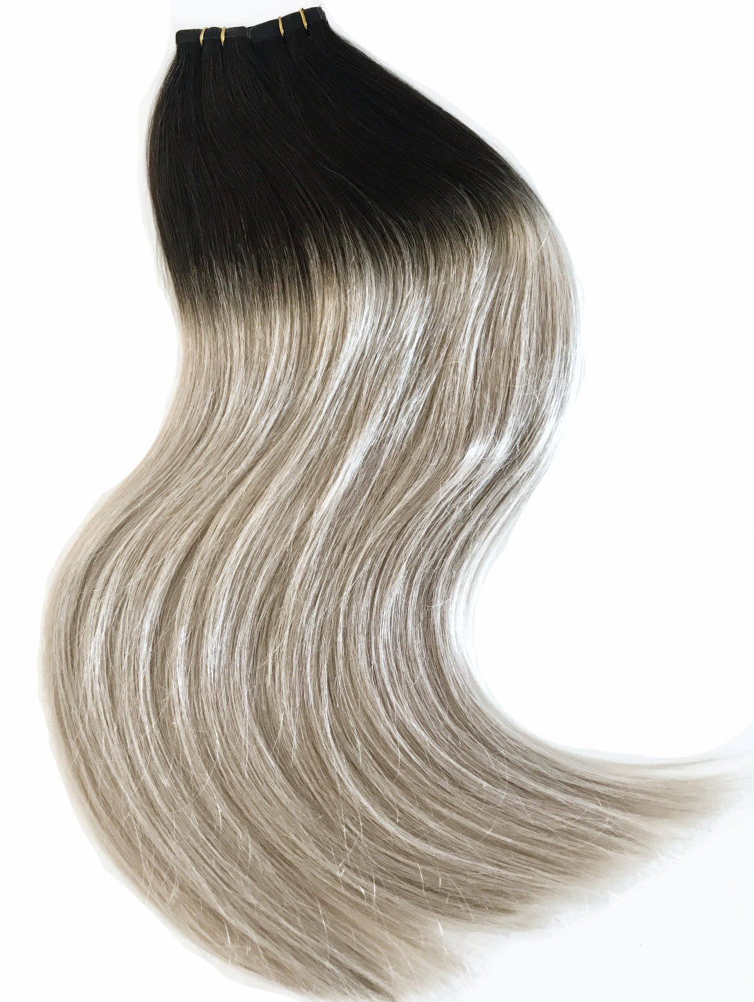 #2/ASH "PARIS" BROWN & ASHY SILVERY BALAYAGE TAPE HAIR EXTENSIONS