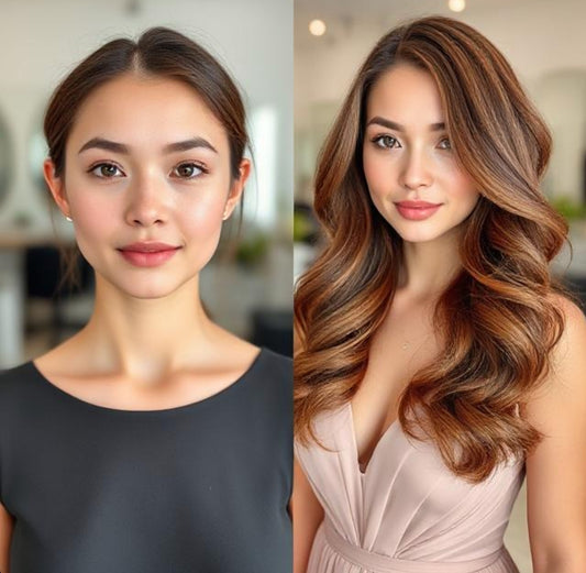 Warm redddish brown balayage tape hair extensions