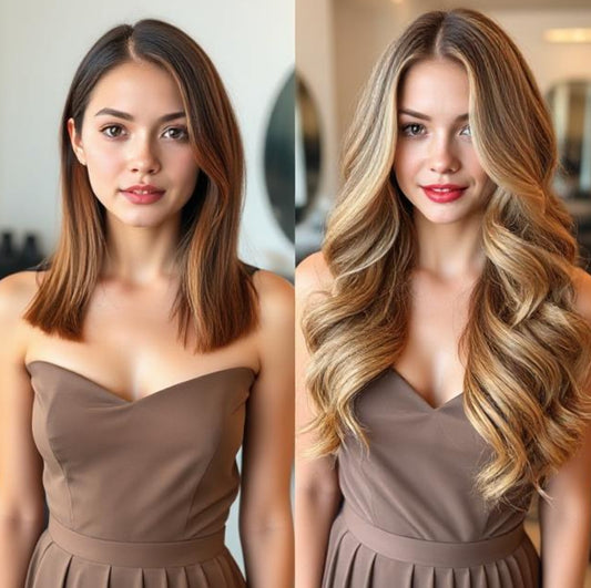 #4/16/4 "SIERRA" MEDIUM BROWN TO CARAMEL BLONDE ROOT STRETCH BALAYAGE TAPE HAIR EXTENSIONS