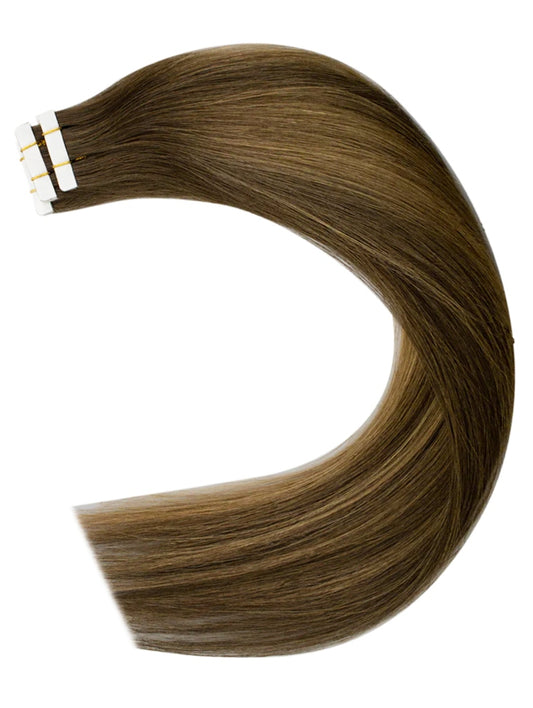 #4/8 "SUGAR & SPICE" BROWN & CARAMEL FOILED HIGHLIGHT HAIR EXTENSIONS