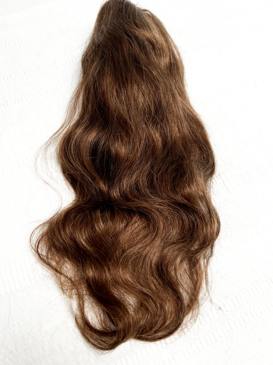 #5 AUBURN BROWN WAVY 100% REMY HUMAN HAIR CLIP IN PONYTAIL - 18"