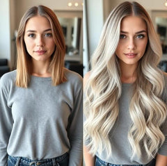 #6/18 BROWN ROOTS TO ASH BLONDE BALAYAGE TAPE HAIR EXTENSIONS