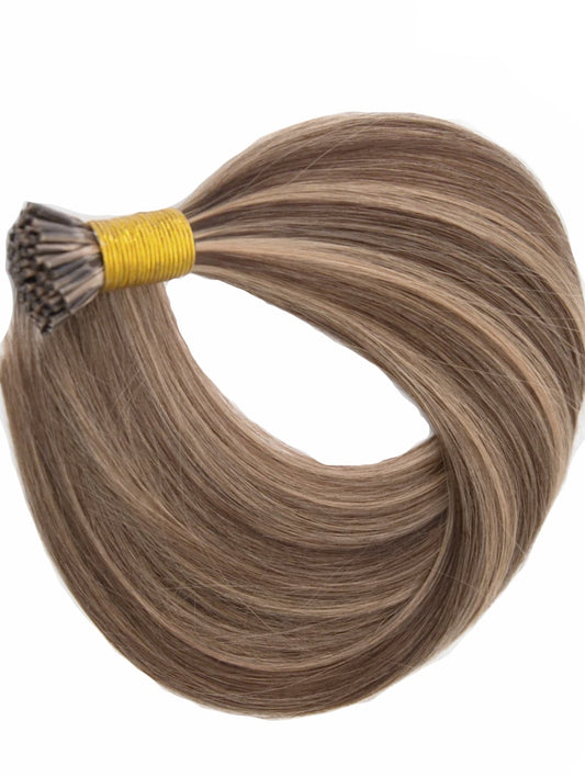 #6/24 LIGHT BROWN & BLONDE HIGHLIGHTS MICRO BEAD HAIR EXTENSIONS