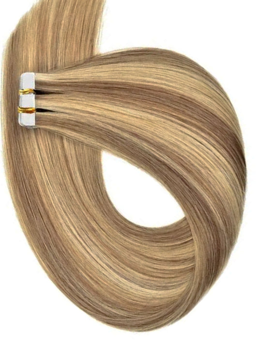 LIGHT BROWN AND BLONDE HIGHLIGHT TAPE HAIR EXTENSIONS