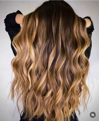 #16/4 BROWN FOILED WAVY CLIP IN HAIR EXTENSIONS