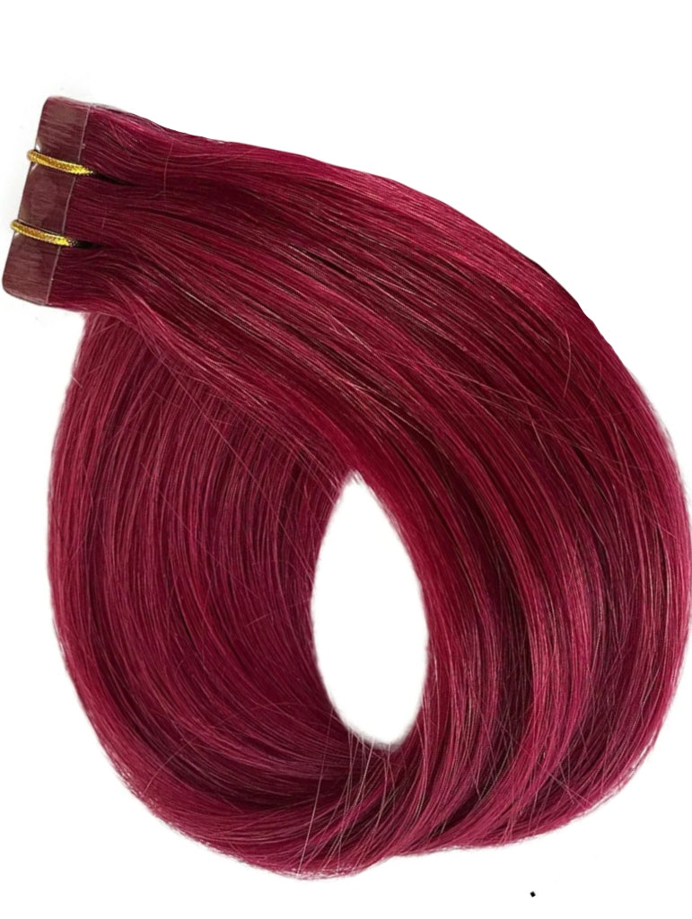 99bb bright burgundy tape hair extensions