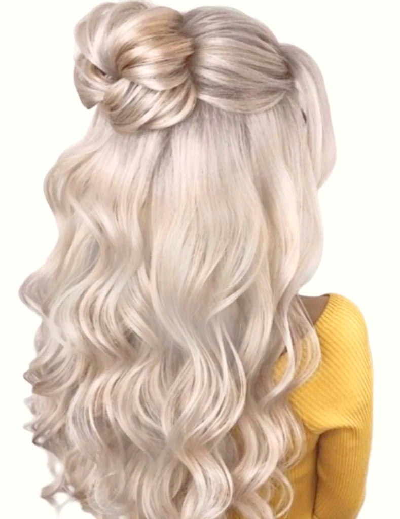 ash blonde messy bun hair bun 100% human hair scrunchie