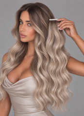 ASH BROWN ROOT STRETCH HIGHLIGHT RUSSIAN WAVY TAPE HAIR EXTENSIONS