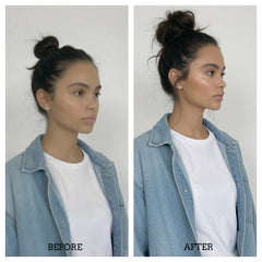 #1B/2 DARKEST BROWN HIGHLIGHT HUMAN HAIR SCRUNCHIE BOOSTER BUN