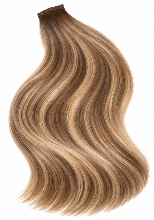 #4/12/8 BRONZE CARAMEL BALAYAGE TAPE HAIR EXTENSIONS