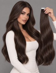 #2 RICH CHOCOLATE DARK BROWN RUSSIAN TAPE HAIR EXTENSIONS
