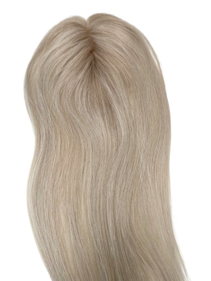 Human Hair Topper Cool Blonde Highlighted Root Smudge