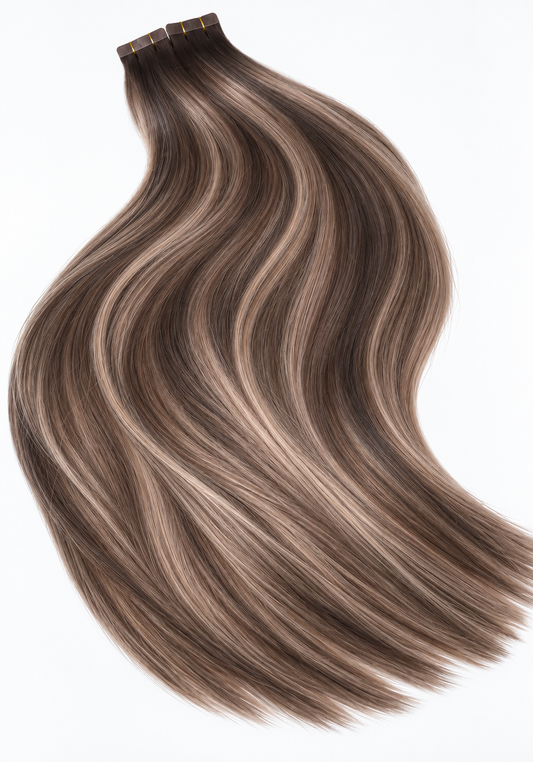 cool brown and dark blonde highlight root shadow Russian Remy Hair Extensions