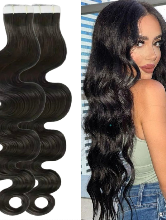 Darkest brown natural black virgin remy tape hair extensions