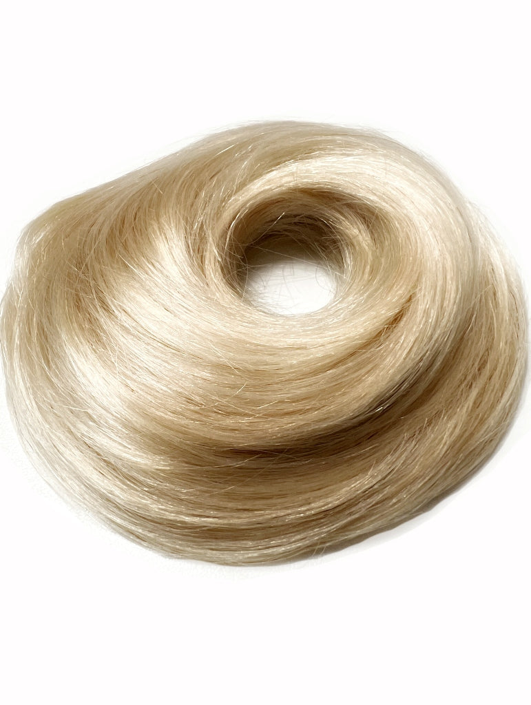 #60 golden blonde human hair bun scrunchie, elastic human hair bun