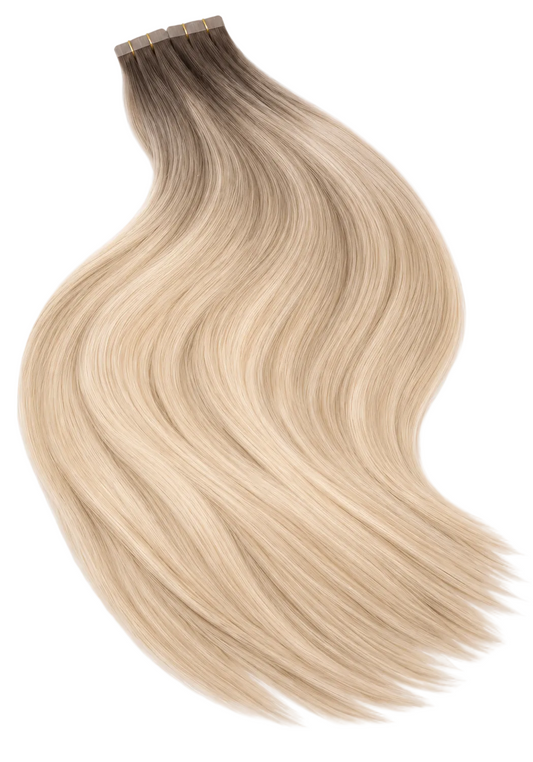 Ash blonde root balayage to honey blonde hair extensions