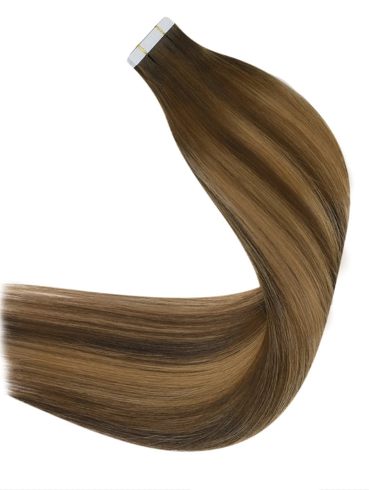 RUSSIAN #14/22/613 "CARAMEL MOCHA " ROOT STRETCH TAPE HAIR EXTENSIONS