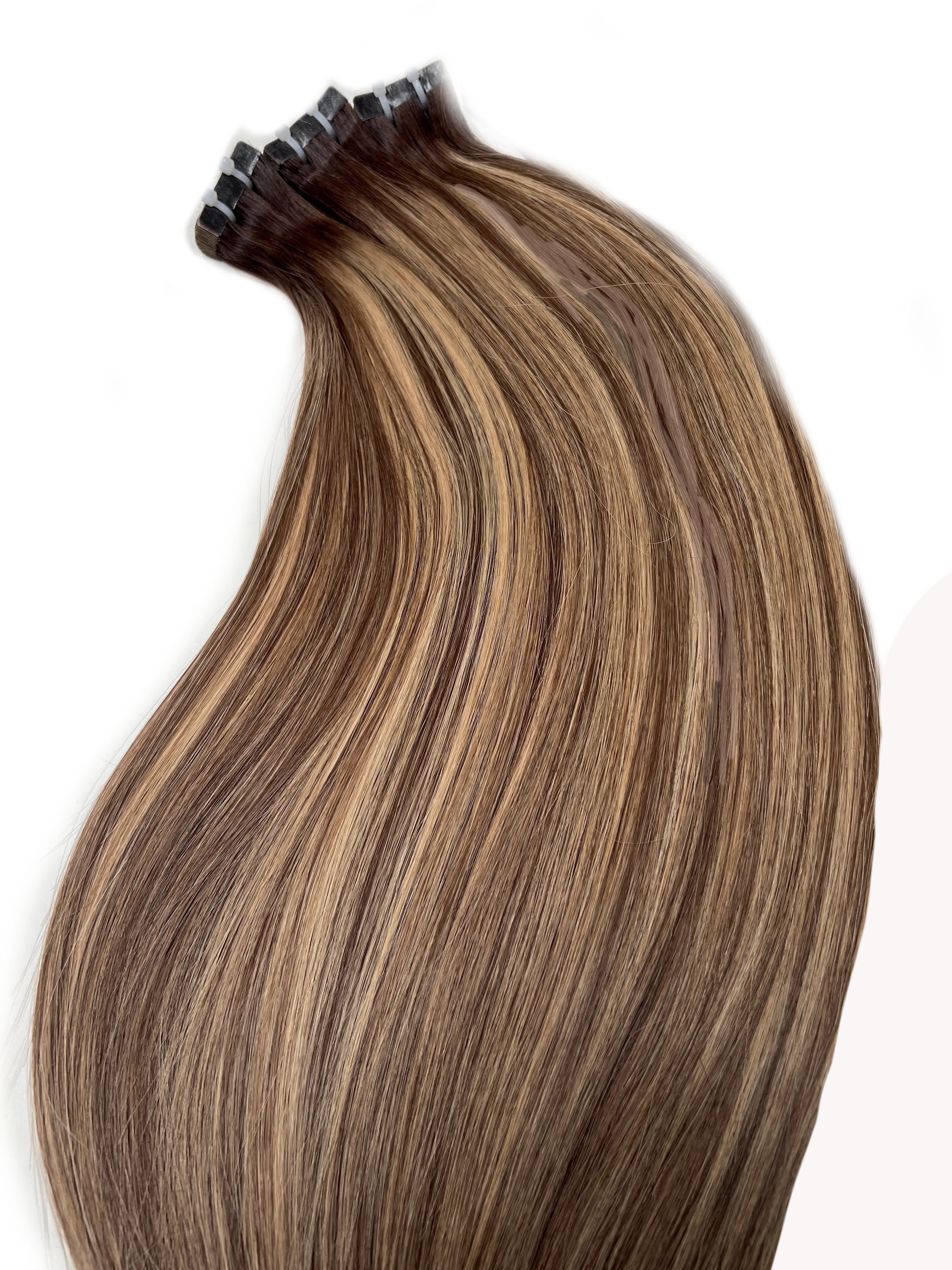 Brown caramel balayage Russian hair extensions