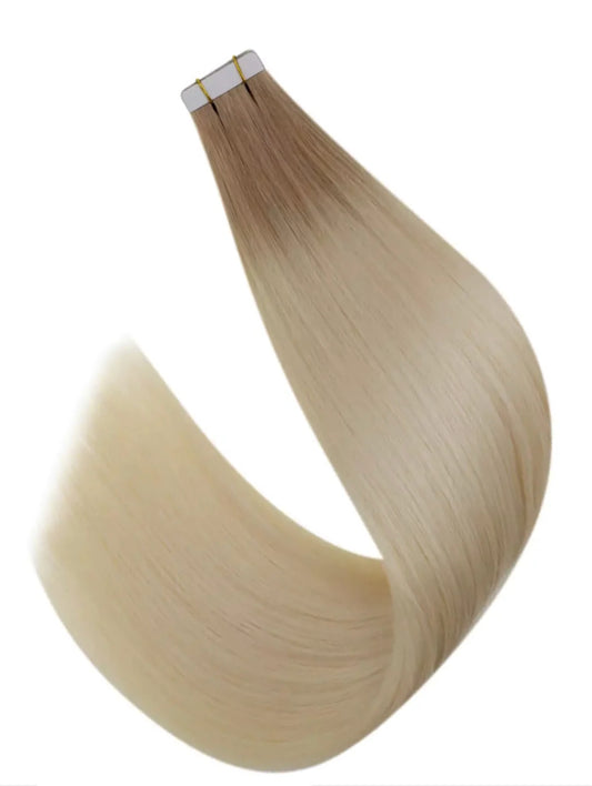 #14/613 LIGHT ASH BLONDE HIGHLIGHTS ROOTS STRETCH TAPE EXTENSIONS