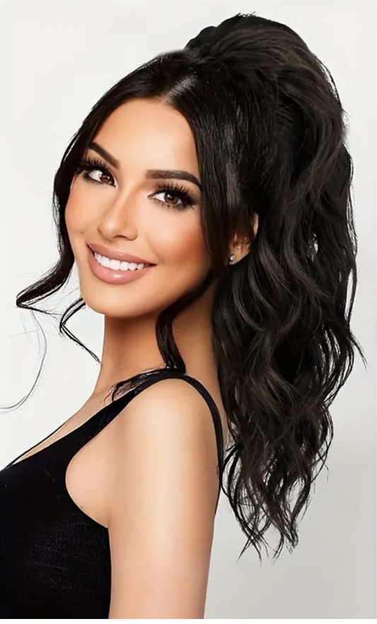 black wavy claw clip pony tail hair extensions
