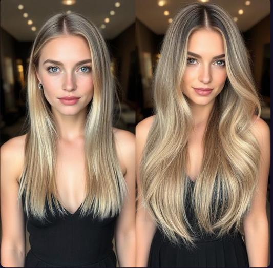 #6a/613/6 LIGHT BROWN HIGHLIGHTED BALAYAGE TAPE HAIR EXTENSIONS