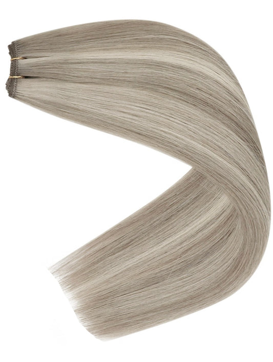 Russian ash blonde highlighted weft hair extensions