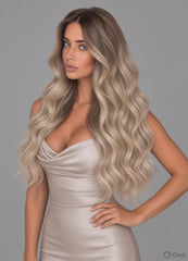 ASH BROWN ROOT STRETCH HIGHLIGHT RUSSIAN WAVY TAPE HAIR EXTENSIONS