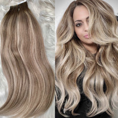 RUSSIAN #4/24/16 "BOHEMIAN BLONDE" HIGHLIGHTED BALAYAGE TAPE HAIR EXTENSIONS