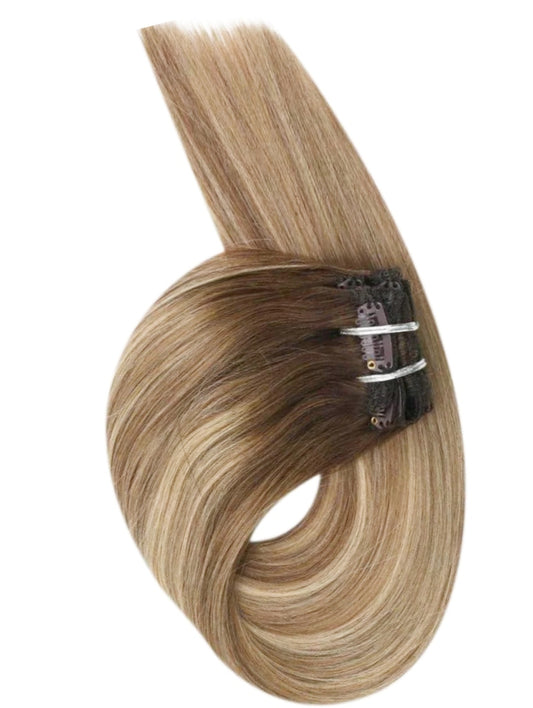 #2/14/16 BROWN TO CARAMEL BALAYAGE CLIP IN HAIR EXTENSIONS