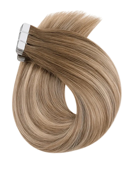 #6/613/6 LIGHT BROWN HIGHLIGHTED BALAYAGE TAPE HAIR EXTENSIONS - Pure Tape Hair Extensions