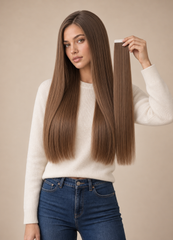 #8 LIGHT CHESTNUT BROWN REMY TAPE HAIR EXTENSIONS