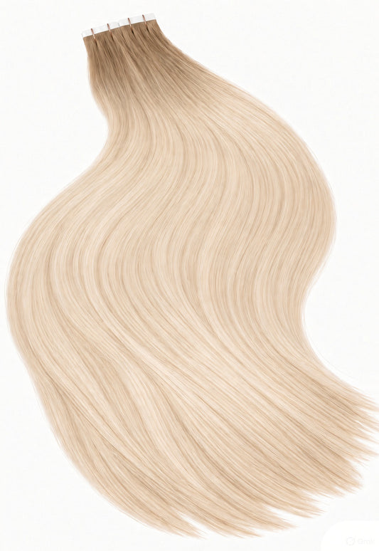 CREAM BLONDE HIGHLIGHTS ROOTS STRETCH BALAYAGE TAPE EXTENSIONS