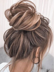 #8/14 light brown & caramel blonde highlighted 100% human hair bun scrunchie